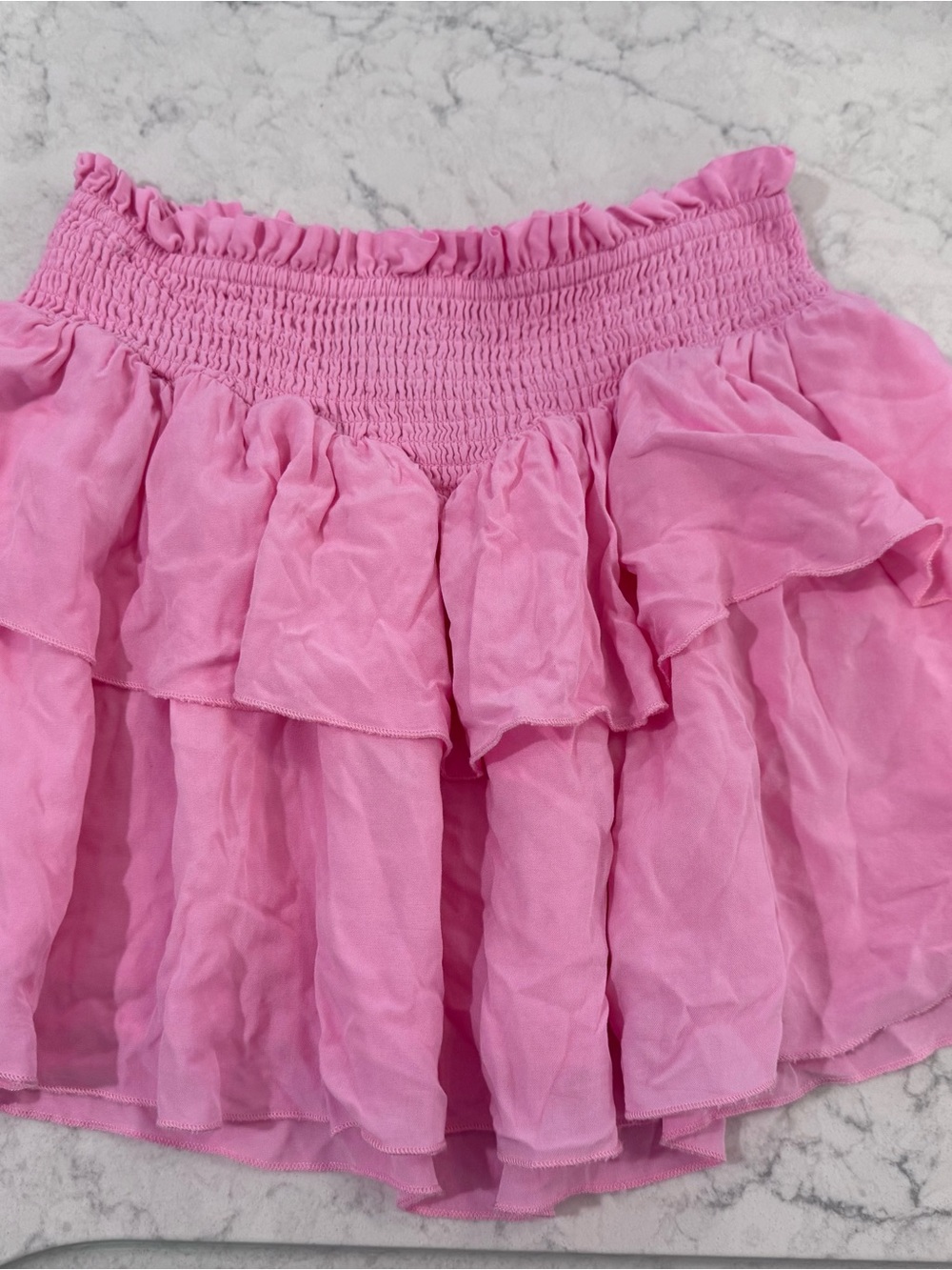 Katie J NYC Pink Smocked Ruffle Mini Skirt